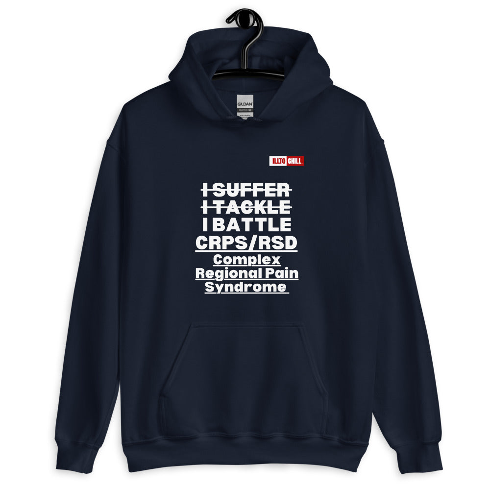 Navy Hoodie Front 2 - ILLTOCHILL Complex regional pain syndrome awareness 'I battle CRPS' support gift Unisex Hoodie.