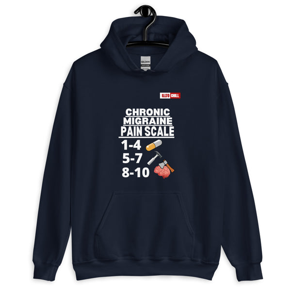 Navy Hoodie Front 2 - ILLTOCHILL Chronic Migraine 'Pain scale' migraine awareness gift Unisex Hoodie.