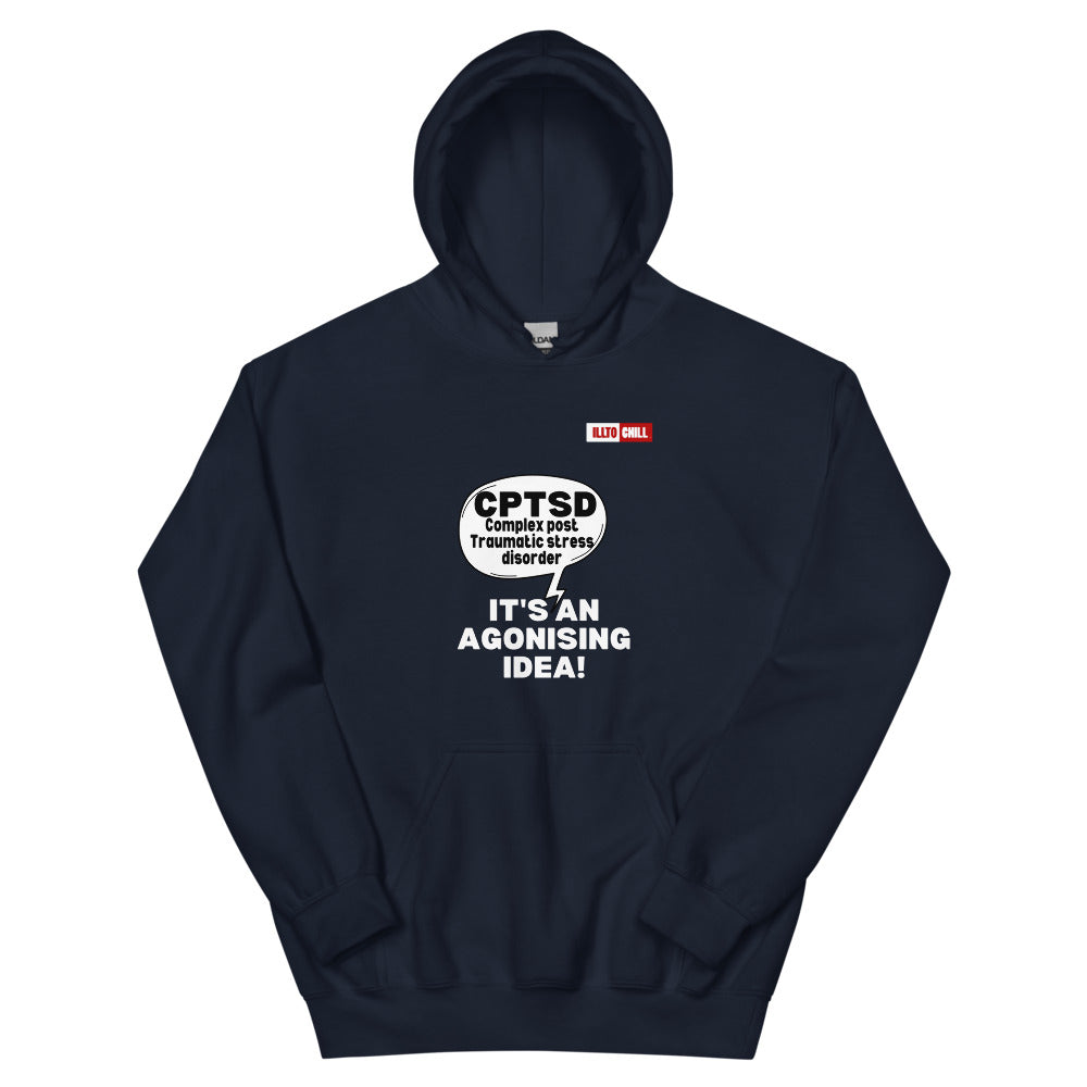 Navy Hoodie Front 1 - ILLTOCHILL Complex post traumatic stress disorder awareness 'Agonizing idea' cptsd gift Unisex Hoodie.