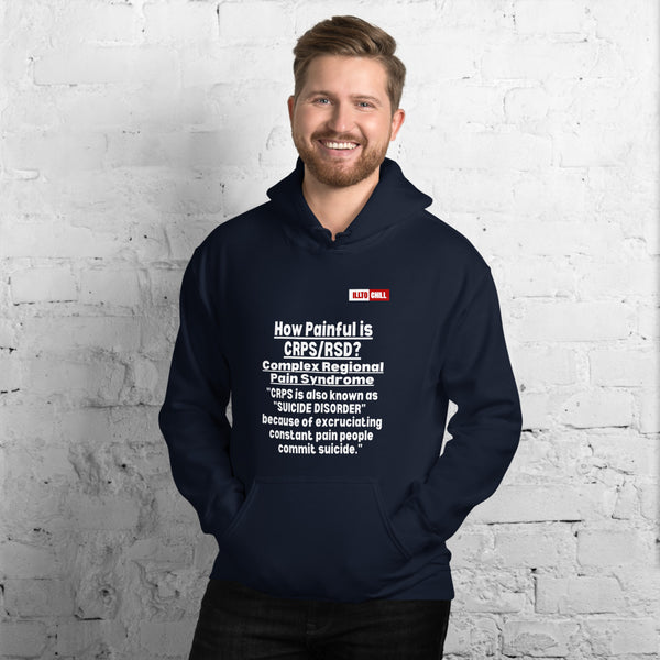 Navy Hoodie Front 3 - ILLTOCHILL Complex regional pain syndrome awareness 'How painful is CRPS,RSD' support gift Unisex Hoodie.