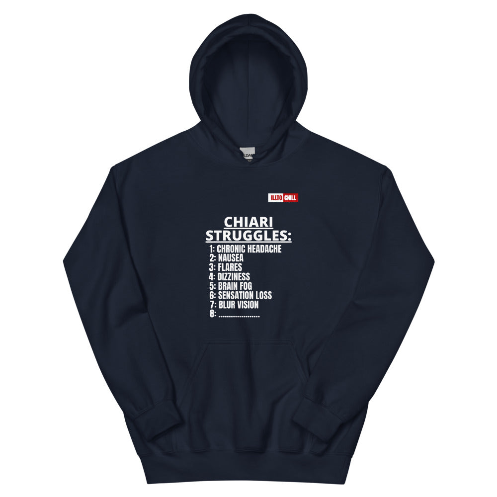Navy Hoodie Front 1 - ILLTOCHILL CM Chiari Malformation awareness, Chiari Struggles Infinite List gift Unisex Hoodie.