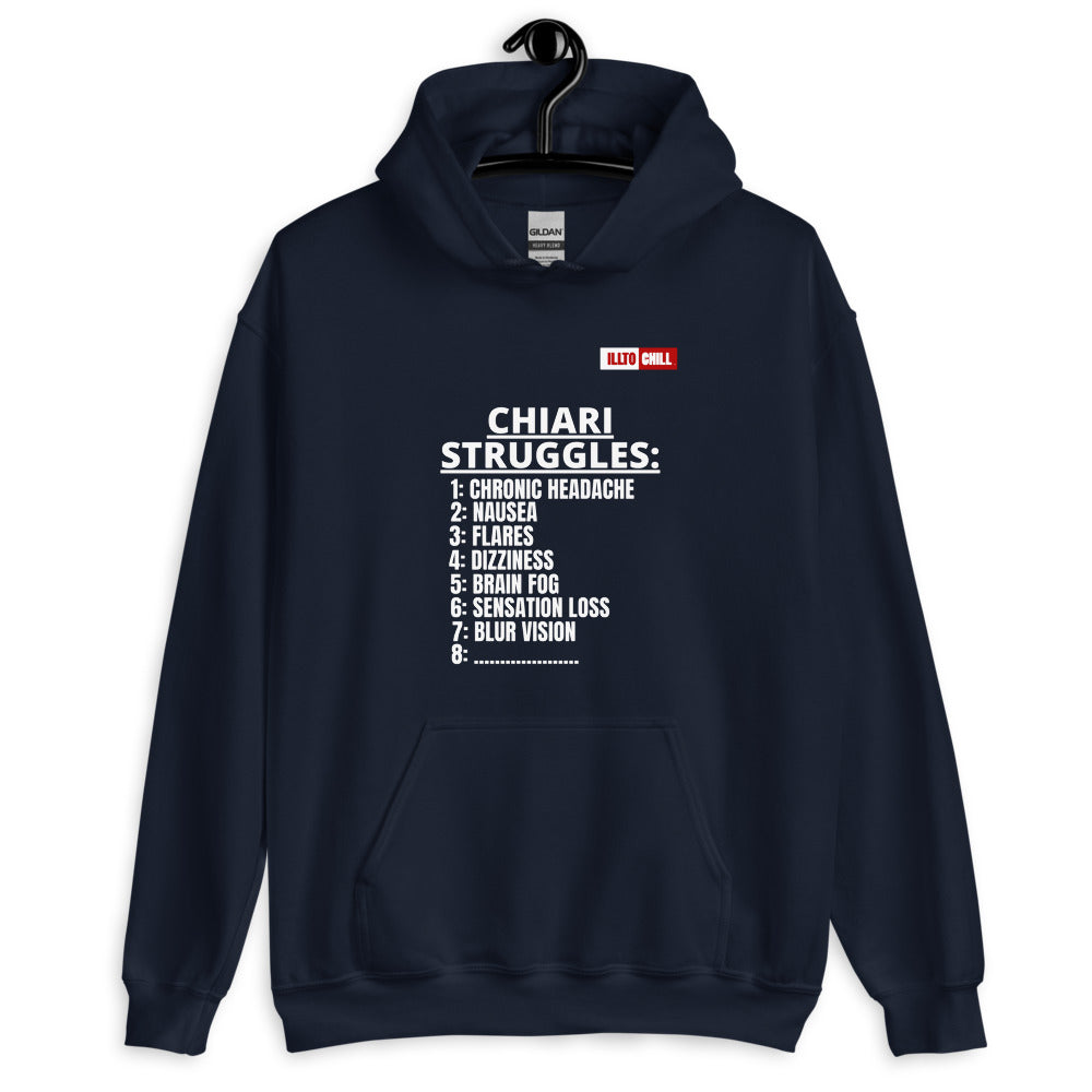 Navy Hoodie Front 2 - ILLTOCHILL CM Chiari Malformation awareness, Chiari Struggles Infinite List gift Unisex Hoodie.