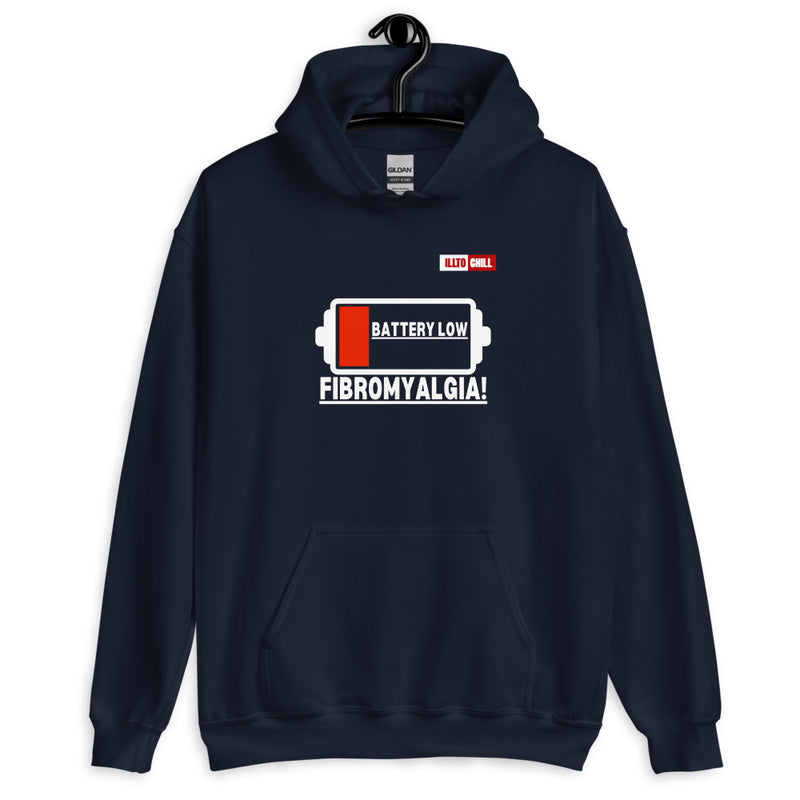 Navy Hoodie Front 2 - ILLTOCHILL Fibromyalgia awareness 'Battery Low' funny fibro gift Unisex Hoodie.