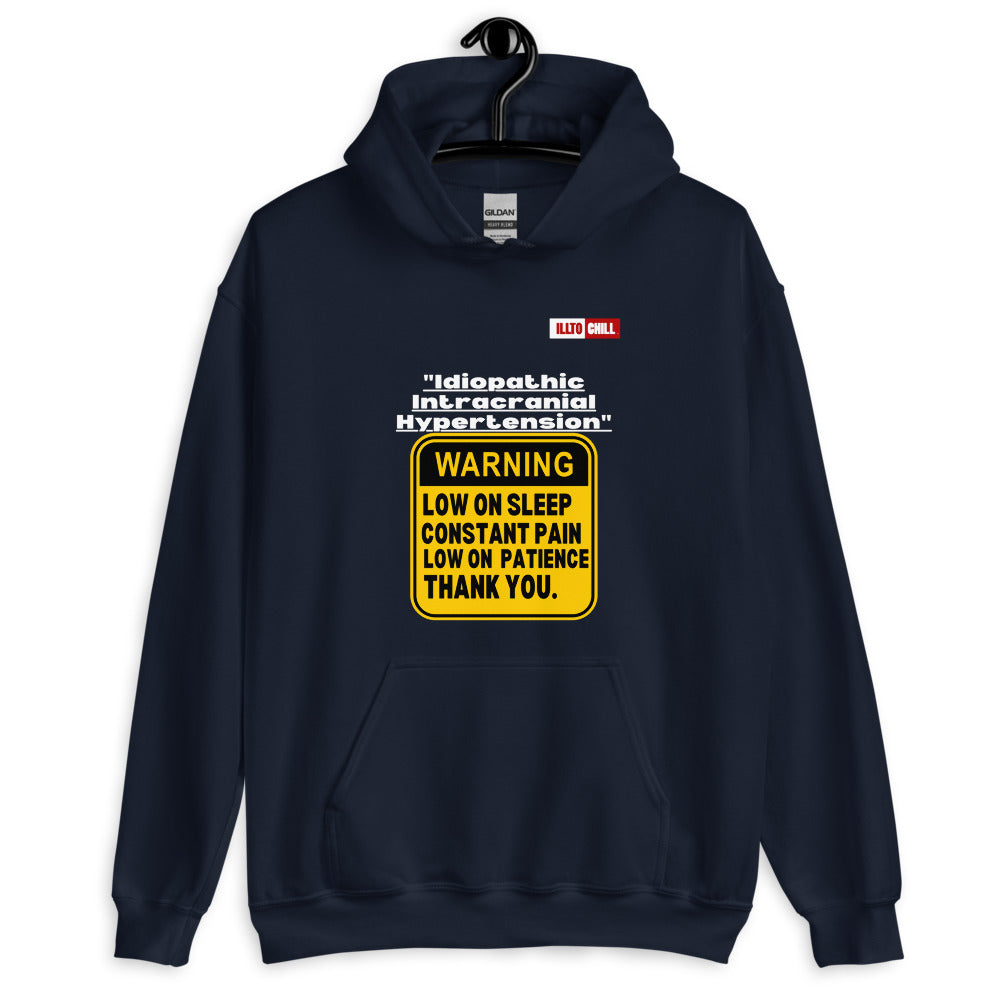 Navy Hoodie Front 2 - ILLTOCHILL ILLTOCHILL Idiopathic intracranial hypertension awareness 'Warning sign' IIH gift Unisex Hoodie.