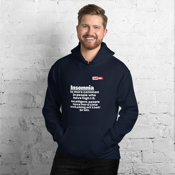 Navy Hoodie Front 3 - ILLTOCHILL 'Insomnia is common in high IQ people' sarcastic insomnia awareness gift Unisex Hoodie.