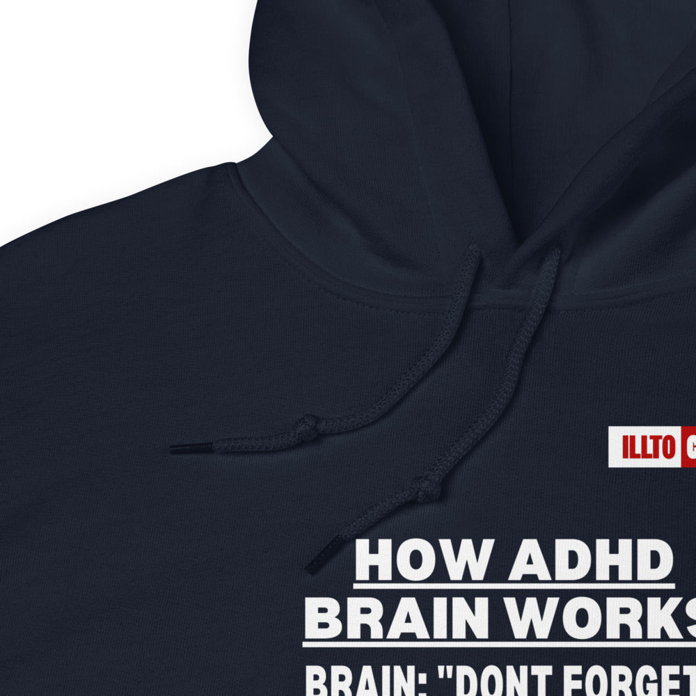 Navy Hoodie Detail 1 - ILLTOCHILL Attention deficit hyperactivity disorder awareness 'How ADHD brain works' sarcastic gift Unisex Hoodie