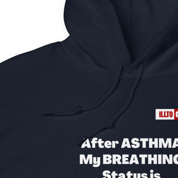 Navy Hoodie Detail 1 - ILLTOCHILL Asthma awareness 'Breathing status complicated' funny asthma gift Unisex Hoodie