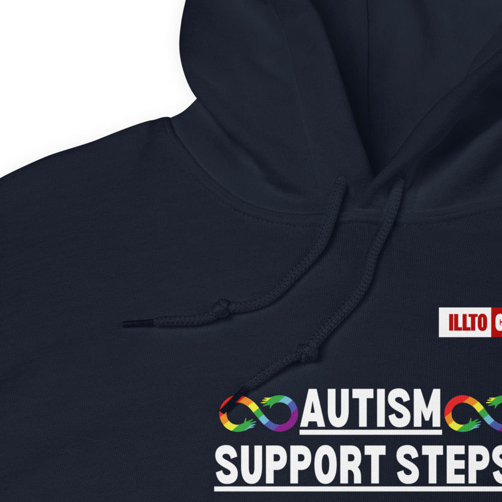 Navy Hoodie Detail 1 - ILLTOCHILL Autism awareness gift 'Autism support steps' autistic Unisex Hoodie