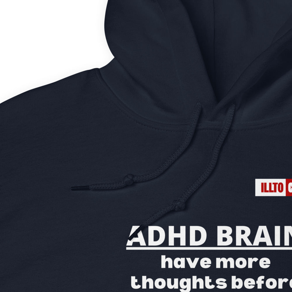 Navy Hoodie Detail 1 - ILLTOCHILL Attention deficit hyperactivity disorder awareness, 'ADHD too many thoughts' gift Unisex Hoodie