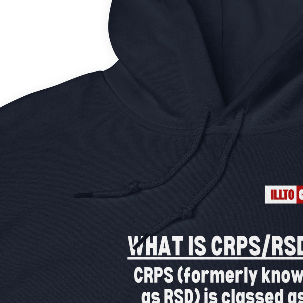 Navy Hoodie Detail 1 - ILLTOCHILL Complex regional pain syndrome awareness 'What is CRPS,RSD' gift Unisex Hoodie.
