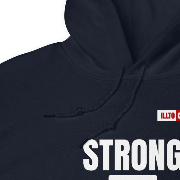 Navy Hoodie Detail 1 - ILLTOCHILL Chiari Malformation Awareness 'Strong is equal to Batting CM ' Gift Unisex Hoodie.
