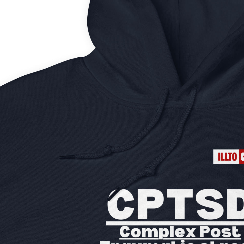 Navy Hoodie Detail 1 - ILLTOCHILL CPTSD Review, Complex post traumatic stress disorder sarcastic gift Unisex Hoodie.