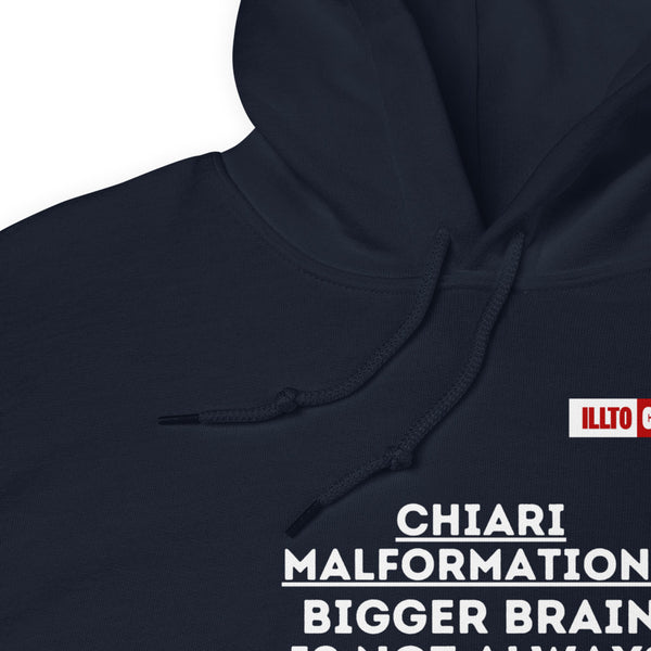 Navy Hoodie Detail 1 - ILLTOCHILL CM Chiari Malformation 'Bigger brain Bigger problem' Gift Unisex Hoodie.