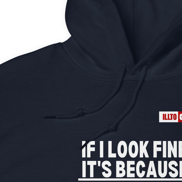 Navy Hoodie Detail 1 - ILLTOCHILL Chronic Migraine awareness 'Pain is Invisible' migraine gift Unisex Hoodie.