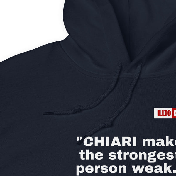 Navy Hoodie Detail 1 - ILLTOCHILL CM Chiari Malformation Awareness, 'Chiari makes the weakest peron strongest' Gift Unisex Hoodie.