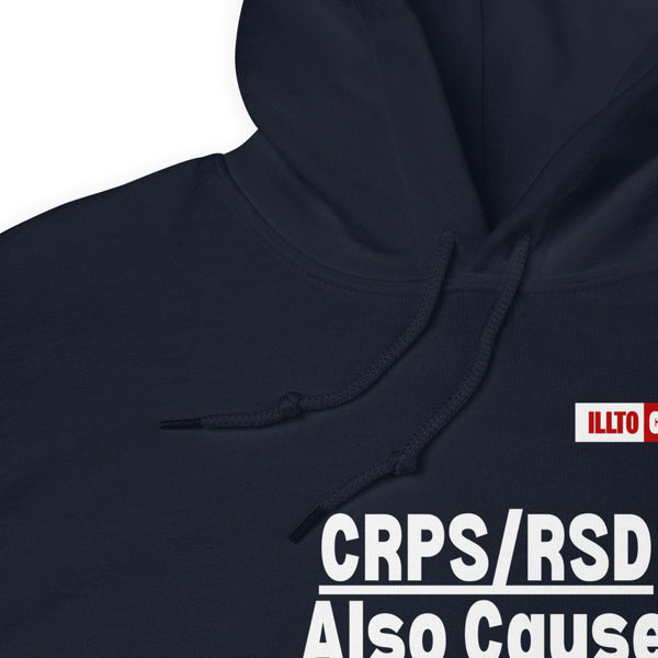Navy Hoodie Detail 1 - ILLTOCHILL Complex regional pain syndrome awareness 'CRPS,RSD causes Allodynia' educational gift Unisex Hoodie.