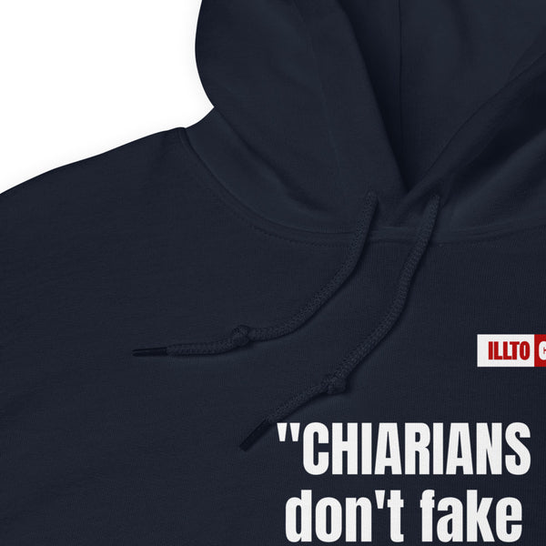 Navy Hoodie Detail 1 - ILLTOCHILL CM Chiari Malformation Awareness, 'Chiarians dont fake their illnes' Gift Unisex Hoodie.