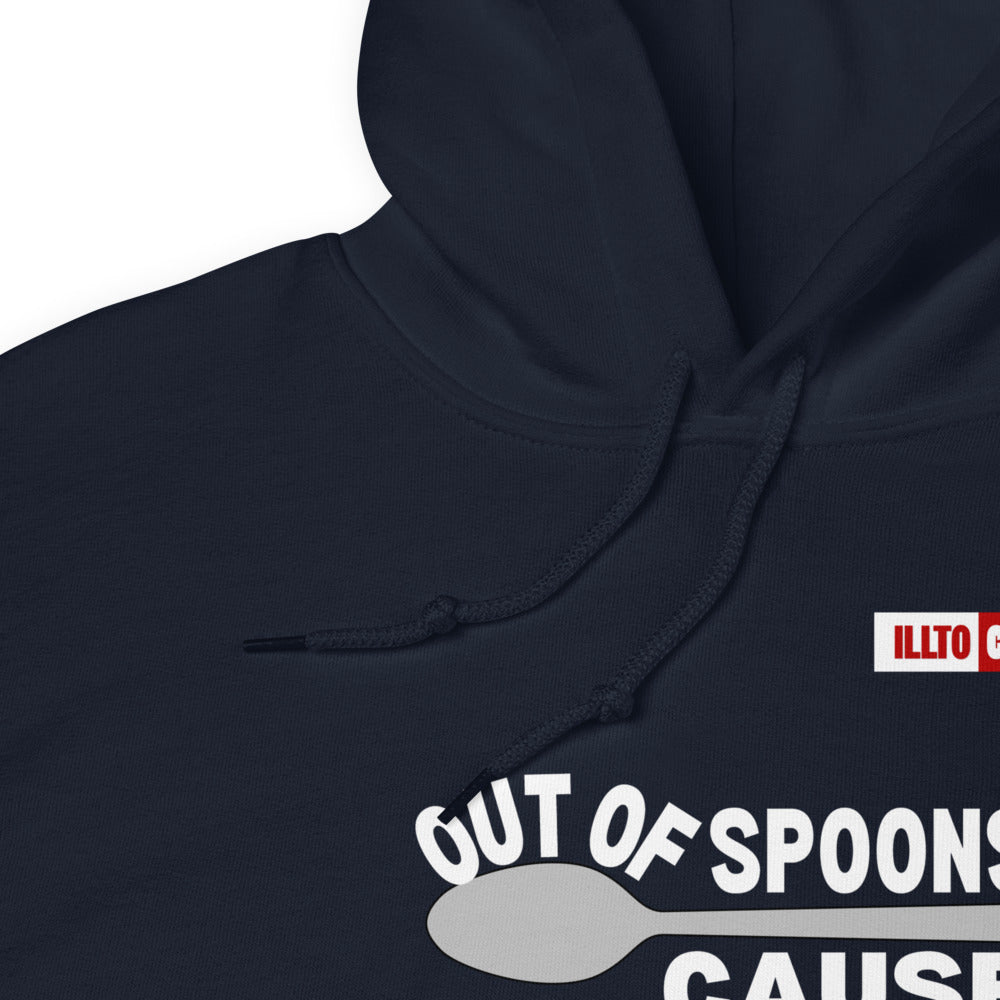 Navy Hoodie Detail 1 - ILLTOCHILL Fibromyalgia awareness 'Out of Spoons' funny fibro gift Unisex Hoodie.