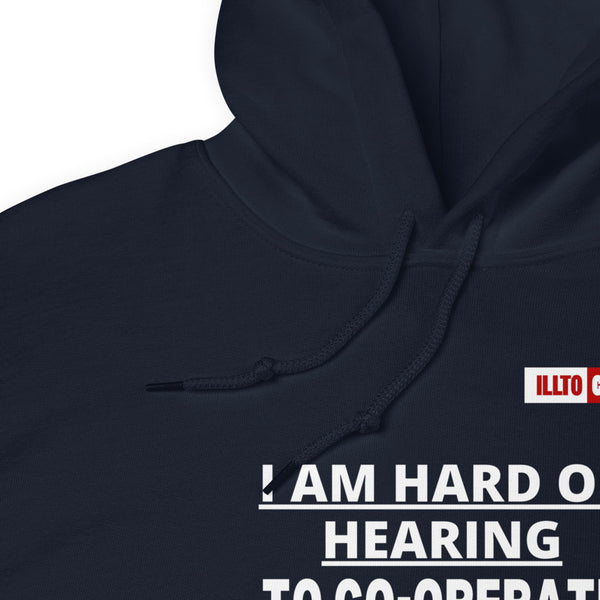 Navy Hoodie Detail 1 - ILLTOCHILL Hard of hearing 'Co-opration Steps' hearing impaired gift Unisex Hoodie.