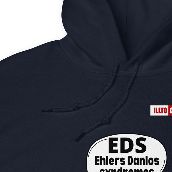 Navy Hoodie Detail 1 - ILLTOCHILL Ehlers-Danlos syndrome awareness 'It's a painful idea' eds support gift Unisex Hoodie.