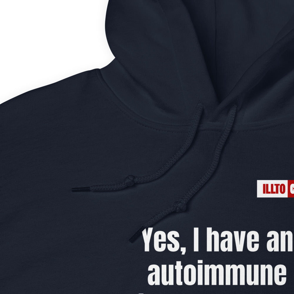 Navy Hoodie Detail 1 - ILLTOCHILL 'I have Lupus, No I did not do it to myself' sarcastic lupus awareness gift Unisex Hoodie.