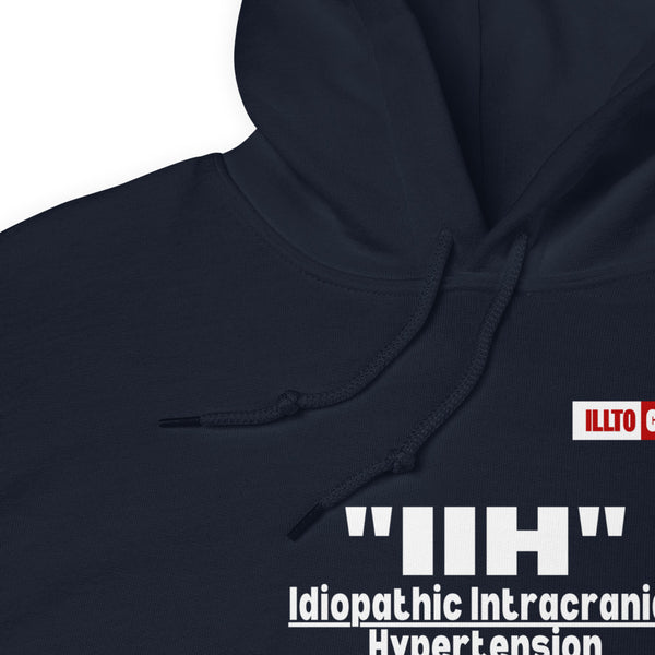 Navy Hoodie Detail 1 - ILLTOCHILL Idiopathic intracranial hypertension 'Last thing you think about' IIH awareness gift Unisex Hoodie.