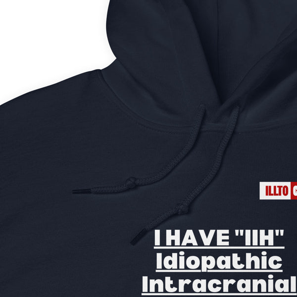 Navy Hoodie Detail 1 - ILLTOCHILL Idiopathic intracranial hypertension 'Acting okay, don't interrupt' sarcastic IIH gift Unisex Hoodie.