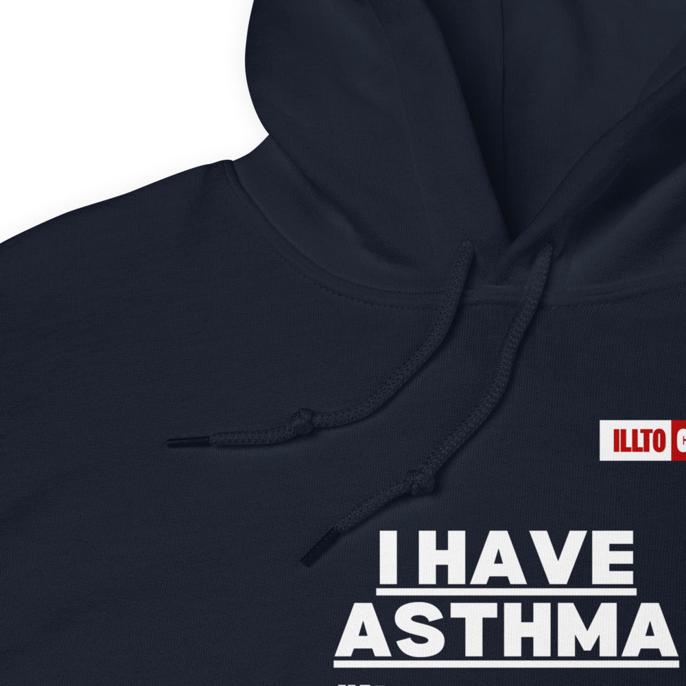 Navy Hoodie Detail 1 - ILLTOCHILL I have Asthma pun quote, Asthma awareness Gift Unisex Hoodie.