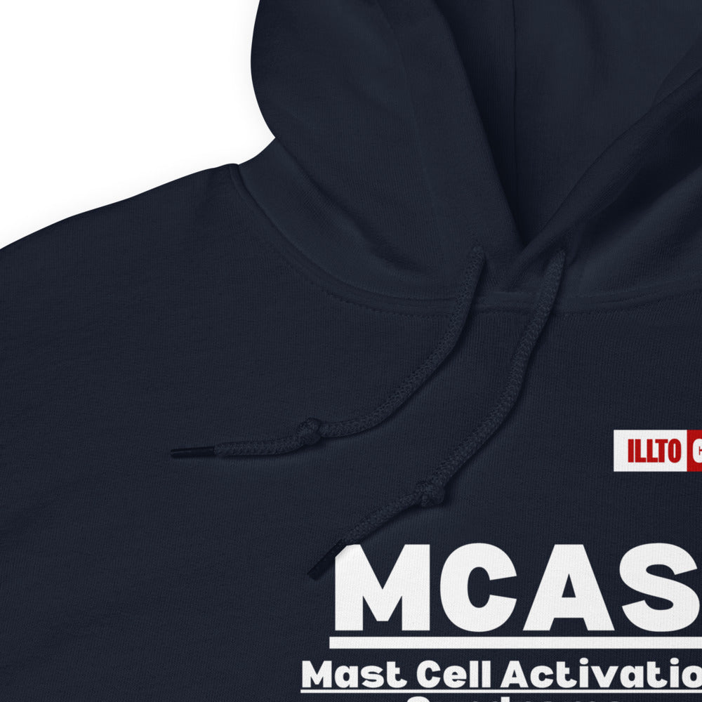 Navy Hoodie Detail 1 - ILLTOCHILL Mast cell activation syndrome awareness 'MCAS Review' funny gift Unisex Hoodie.