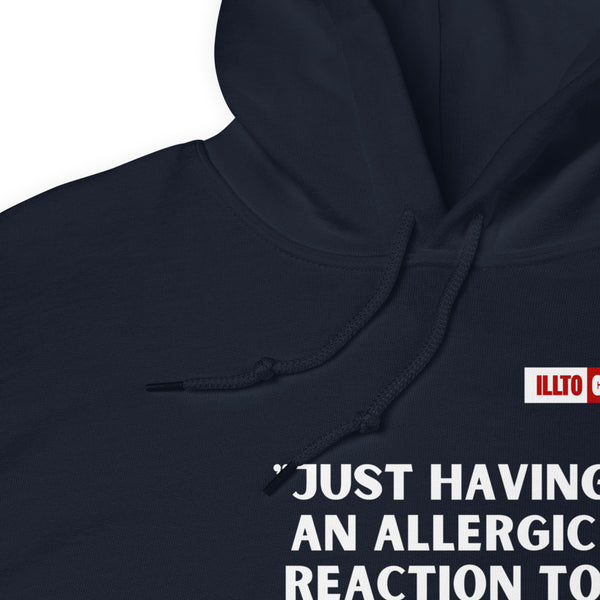Navy Hoodie Detail 1 - ILLTOCHILL Mast Cell Activation Syndrome 'Allergic reaction to the universe' funny MCAS gift Unisex Hoodie.