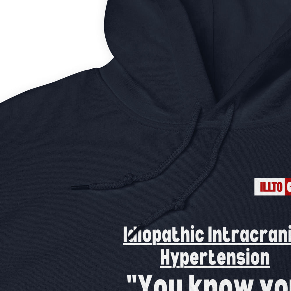 Navy Hoodie Detail 1 - ILLTOCHILL Idiopathic intracranial hypertension 'Wish just had headache' IIH awareness gift Unisex Hoodie.