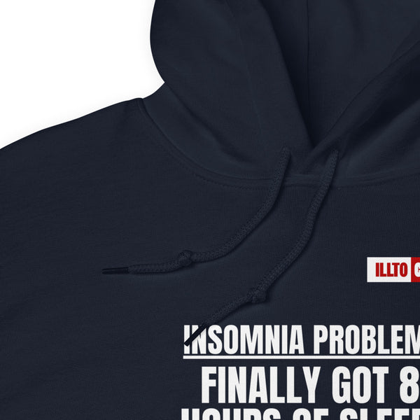 Navy Hoodie Detail 1 - ILLTOCHILL Insomnia Support '8 Hours Sleep' funny gift Unisex Hoodie.