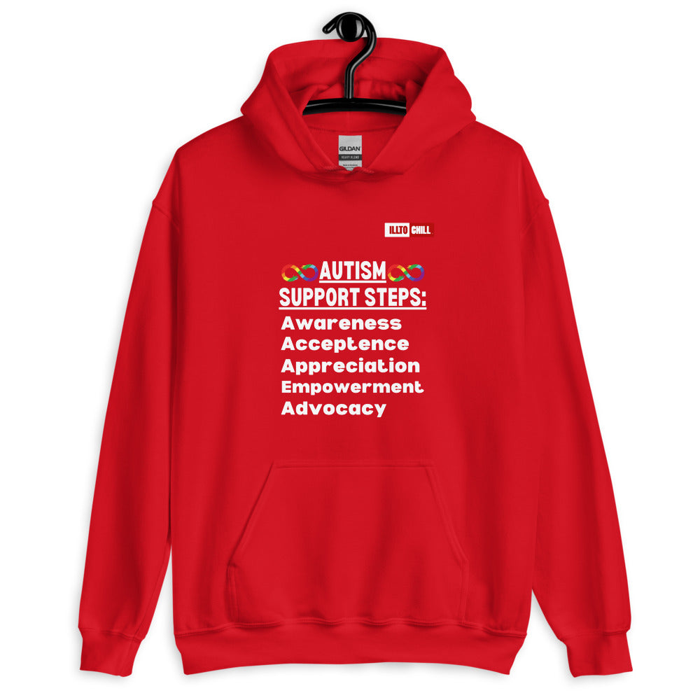 Red Hoodie Front 2 - ILLTOCHILL Autism awareness gift 'Autism support steps' autistic Unisex Hoodie