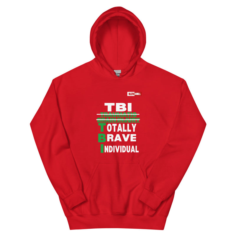 Red Hoodie Front 1 - ILLTOCHILL Brain Injury awareness 'TBI Totally Brave Individual' TBI support gift Unisex Hoodie
