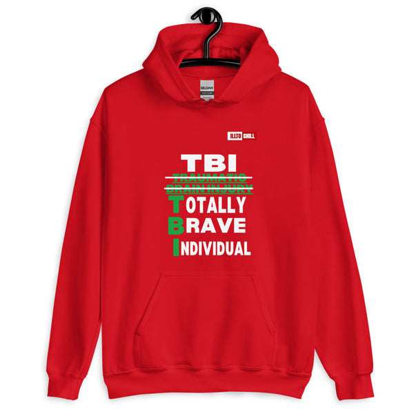 Red Hoodie Front 2 - ILLTOCHILL Brain Injury awareness 'TBI Totally Brave Individual' TBI support gift Unisex Hoodie