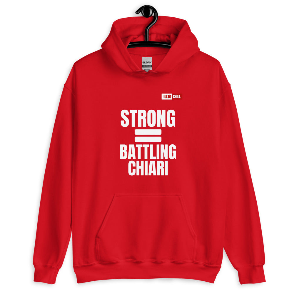 Red Hoodie Front 2 - ILLTOCHILL Chiari Malformation Awareness 'Strong is equal to Batting CM ' Gift Unisex Hoodie.