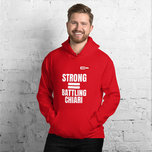 Red Hoodie Front 3 - ILLTOCHILL Chiari Malformation Awareness 'Strong is equal to Batting CM ' Gift Unisex Hoodie.