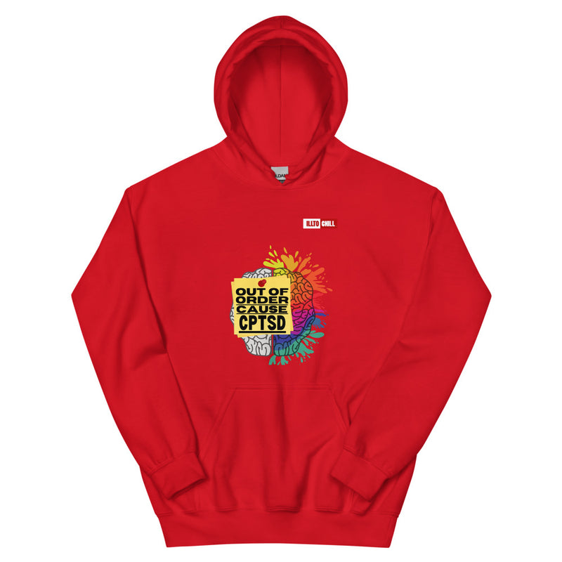 Red Hoodie Front 1 - ILLTOCHILL CPTSD 'Out of order' Complex post traumatic stress disorder Awareness gift Unisex Hoodie.