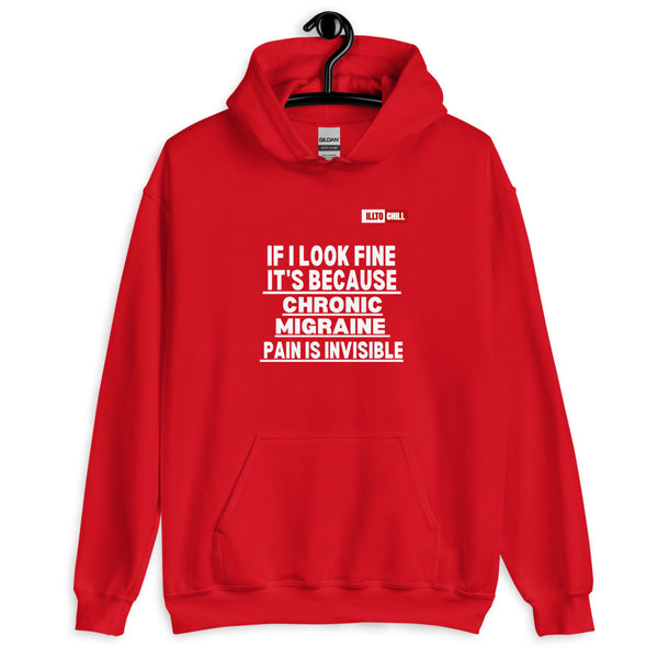 Red Hoodie Front 2 - ILLTOCHILL Chronic Migraine awareness 'Pain is Invisible' migraine gift Unisex Hoodie.