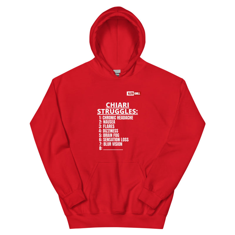 Red Hoodie Front 1 - ILLTOCHILL CM Chiari Malformation awareness, Chiari Struggles Infinite List gift Unisex Hoodie.