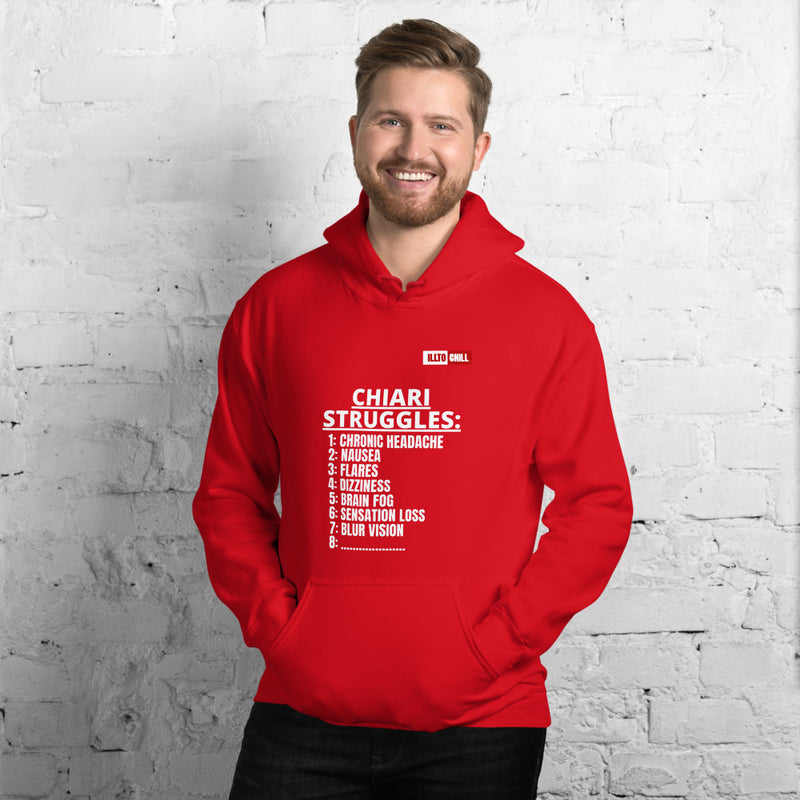 Red Hoodie Front 3 - ILLTOCHILL CM Chiari Malformation awareness, Chiari Struggles Infinite List gift Unisex Hoodie.
