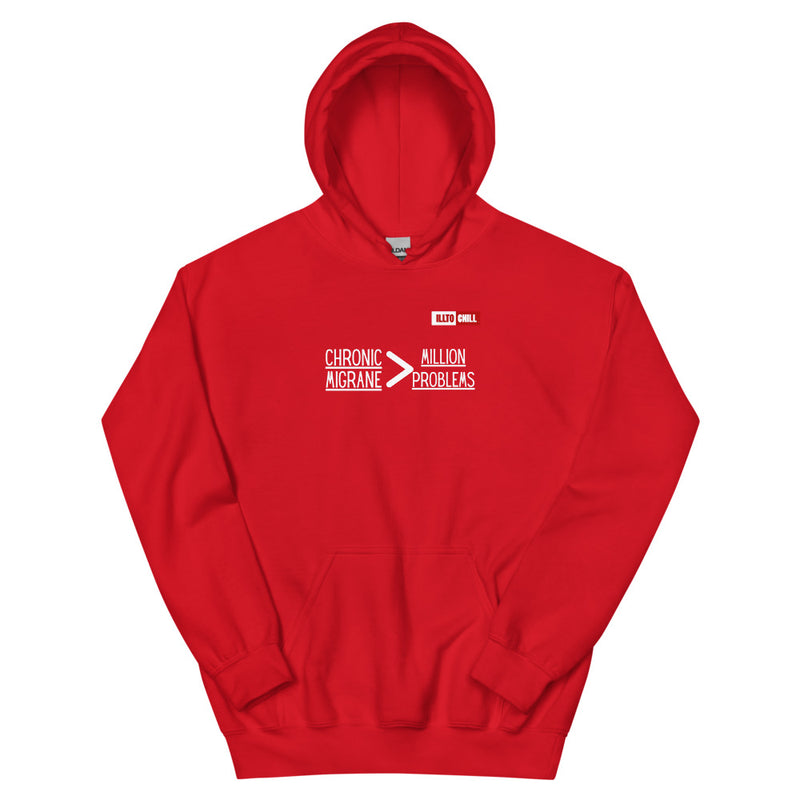 Red Hoodie Front 1 - ILLTOCHILL 'Chronic migraine greater than Million problems' migraie awareness gift Unisex Hoodie.