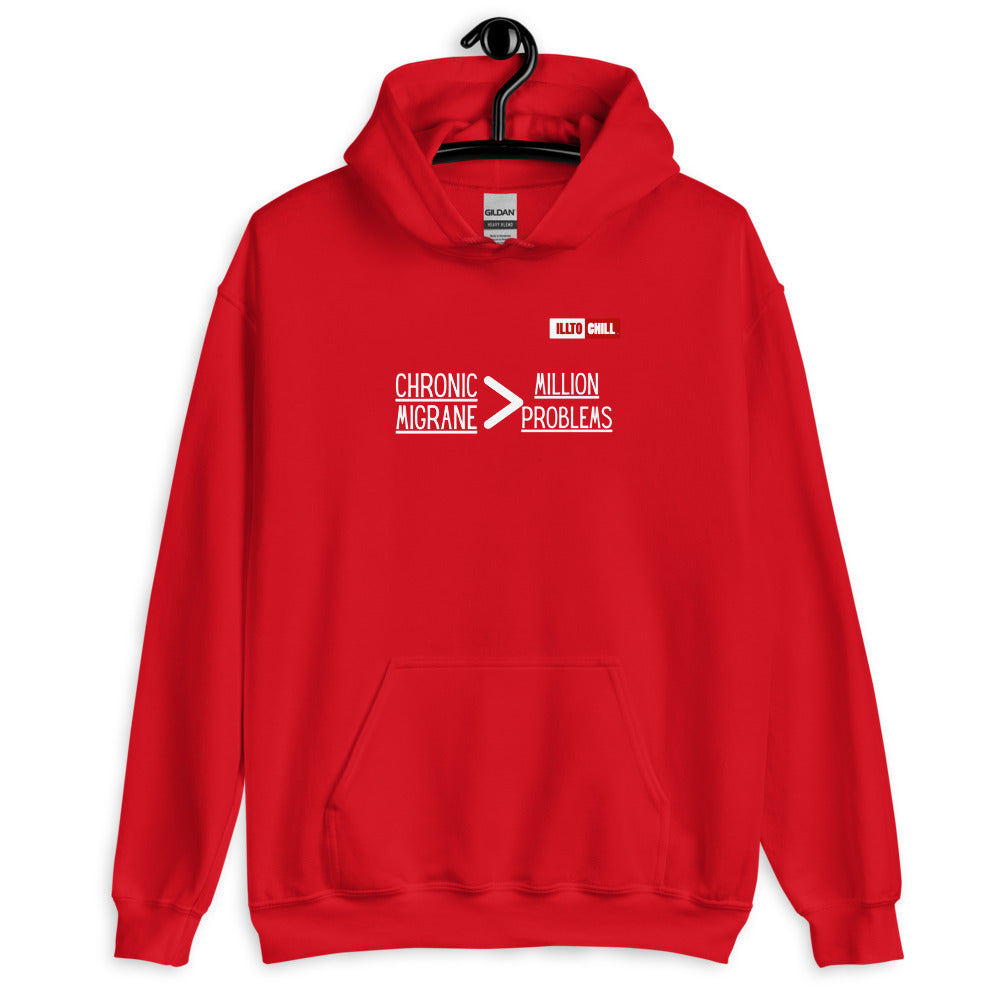 Red Hoodie Front 2 - ILLTOCHILL 'Chronic migraine greater than Million problems' migraie awareness gift Unisex Hoodie.