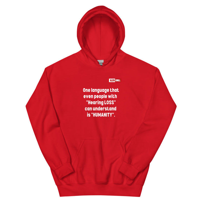 Red Hoodie Front 1 - ILLTOCHILL Hearing loss support hearing impaired educational gift Unisex Hoodie.