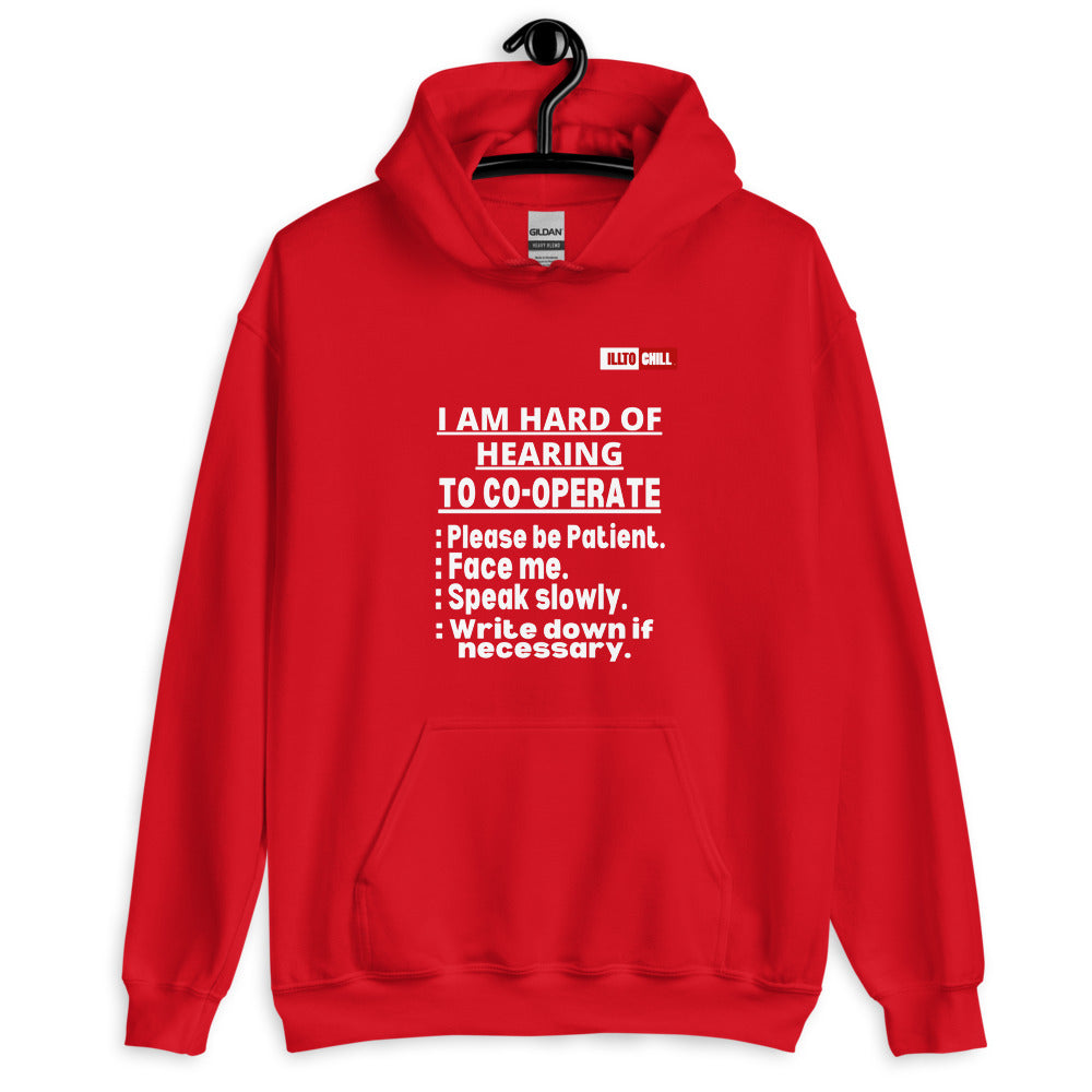 Red Hoodie Front 2 - ILLTOCHILL Hard of hearing 'Co-opration Steps' hearing impaired gift Unisex Hoodie.