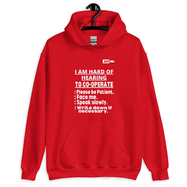 Red Hoodie Front 2 - ILLTOCHILL Hard of hearing 'Co-opration Steps' hearing impaired gift Unisex Hoodie.