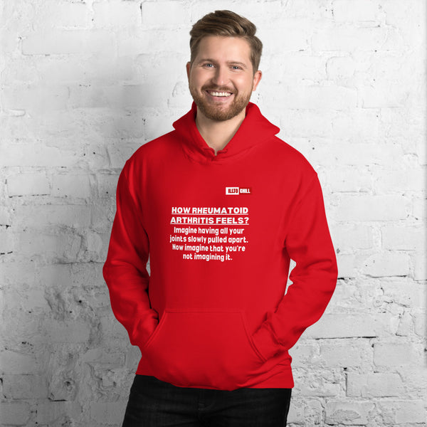 Red Hoodie Front 3 - ILLTOCHILL 'How Rheumatoid Arthritis Feels' RA Arthritis awareness gift Unisex Hoodie.