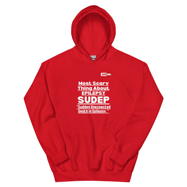 Red Hoodie Front 1 - ILLTOCHILL Epilepsy awareness 'Most sacred thing SUDEP' epileptic seizures gift Unisex Hoodie.