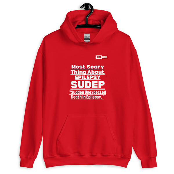 Red Hoodie Front 2 - ILLTOCHILL Epilepsy awareness 'Most sacred thing SUDEP' epileptic seizures gift Unisex Hoodie.