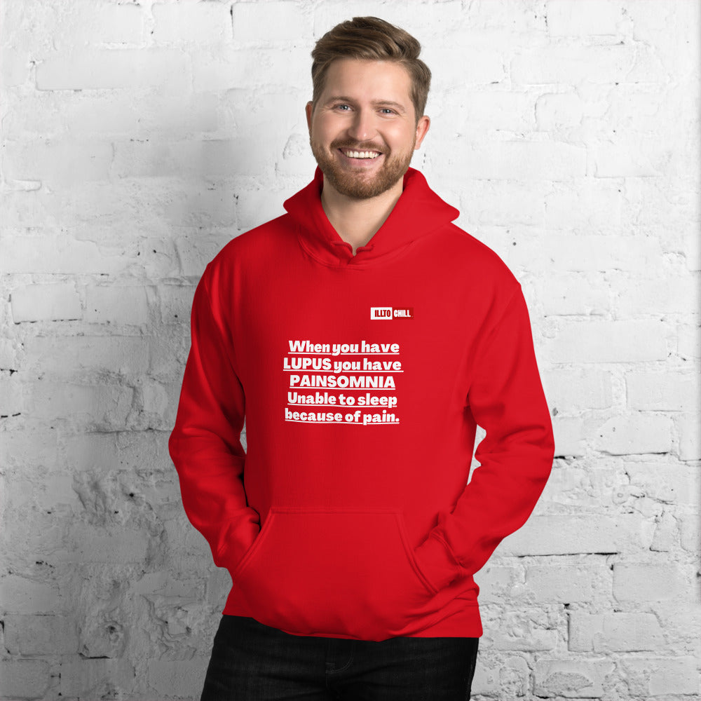 Red Hoodie Front 3 - ILLTOCHILL 'Lupus Painsomnia' Autoimmune disease lupus awareness gift Unisex Hoodie.